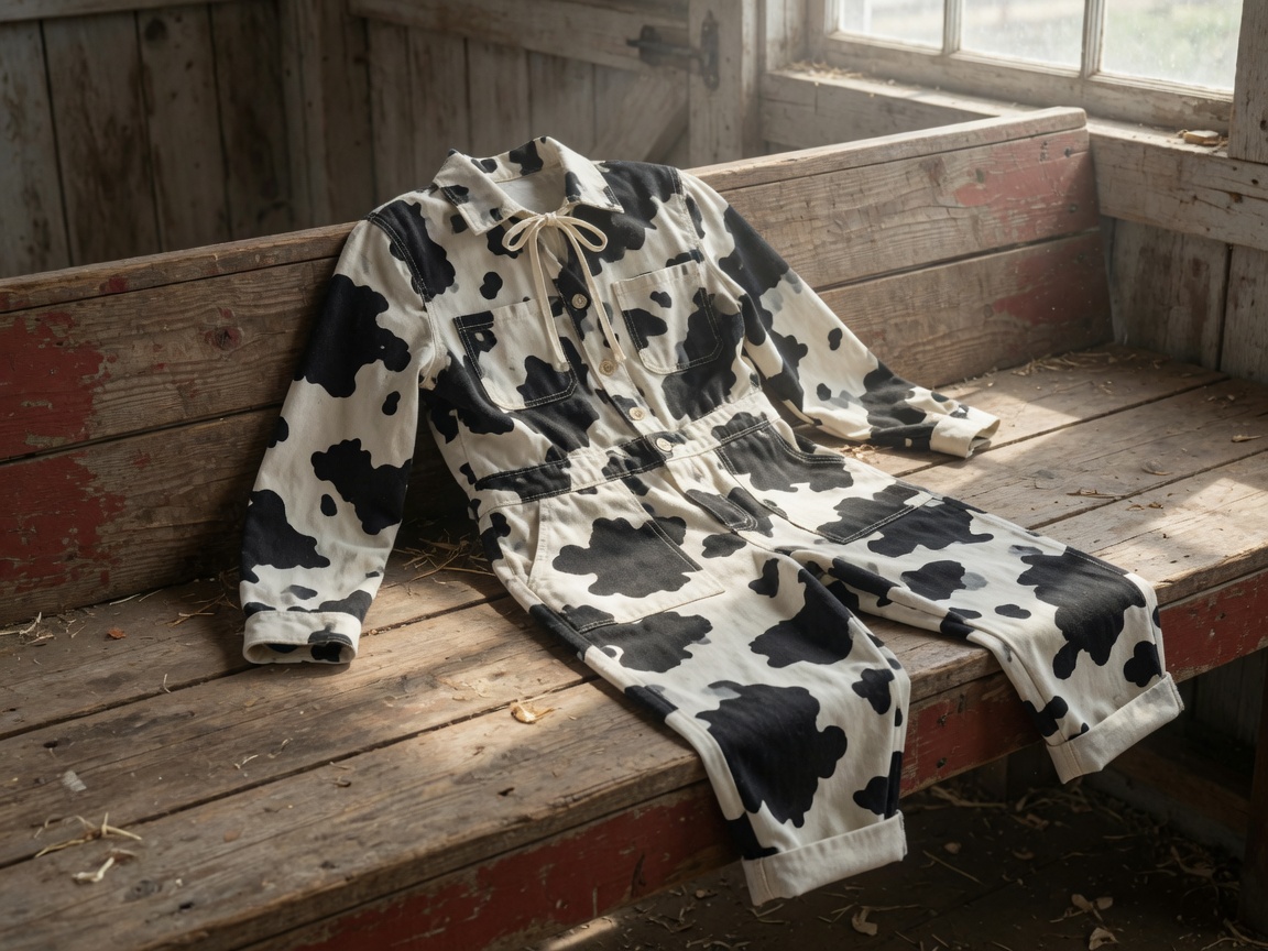 Cow-print garment on a bench